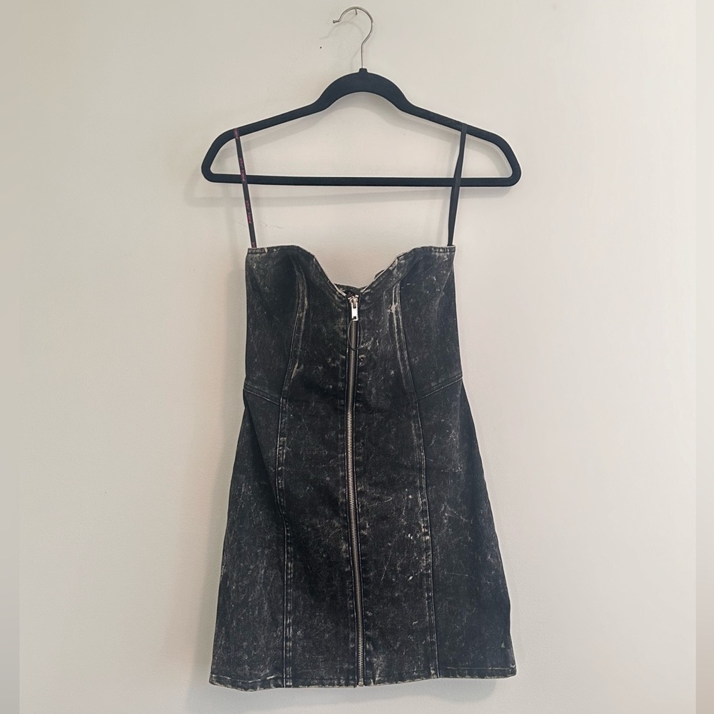 vintage Betsey Johnson collection strapless acid wash denim corset bodycon dress